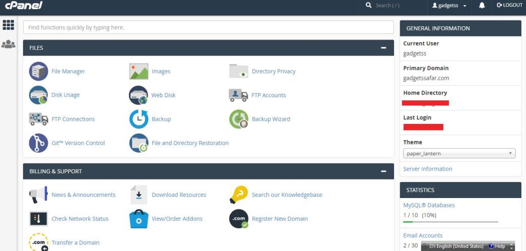 Cpanel Dashboard