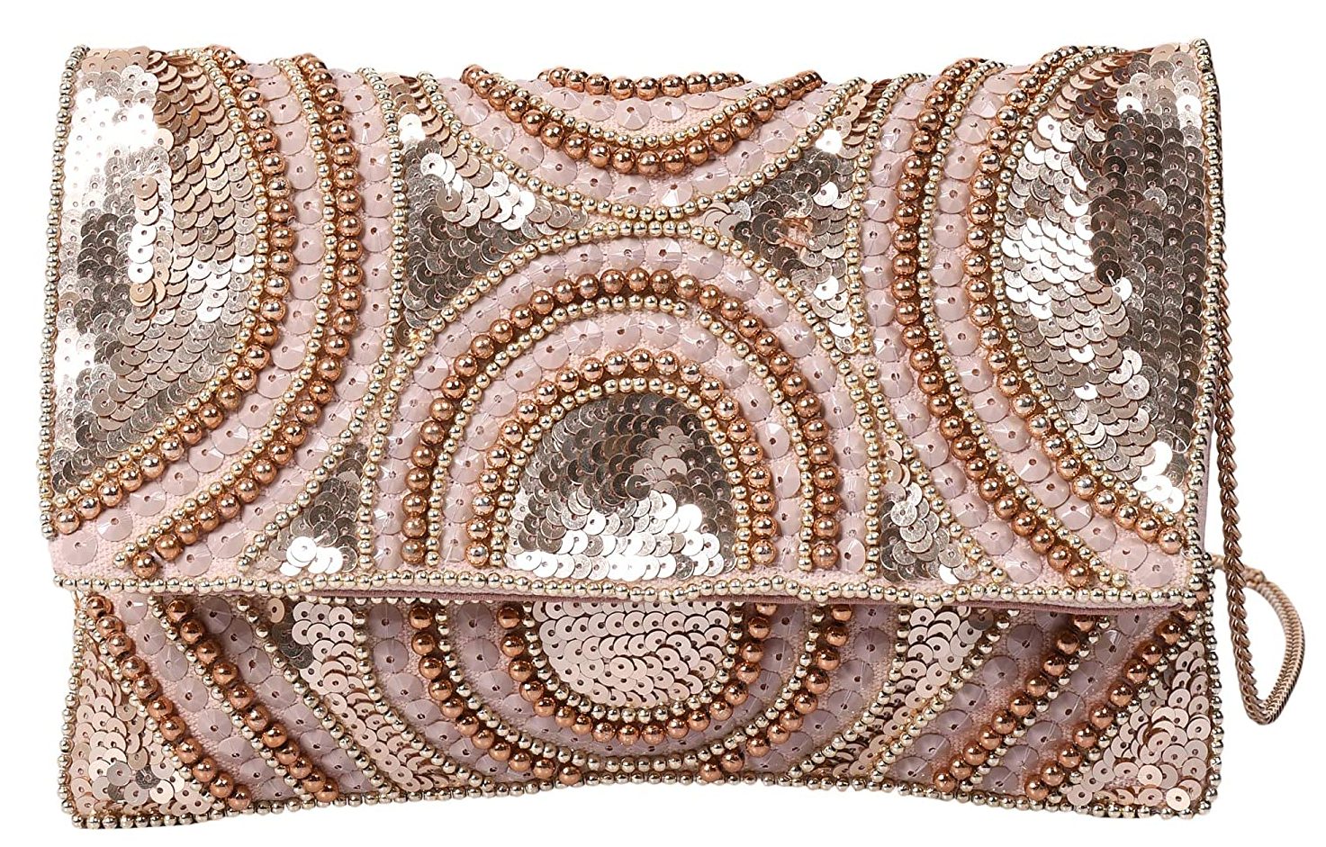 Women's Beige Color with Gold Tone embellished Beaded Clutch