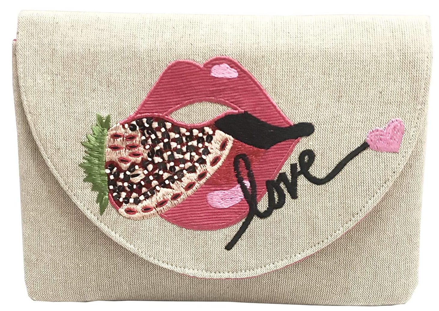 Women's Handcrafted Glossy Pink Lips Design Purse