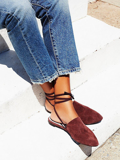 flat mules with high-waist trousers